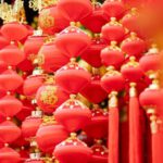 Feng Shui - Red and golden Asian decorations hanging in local market